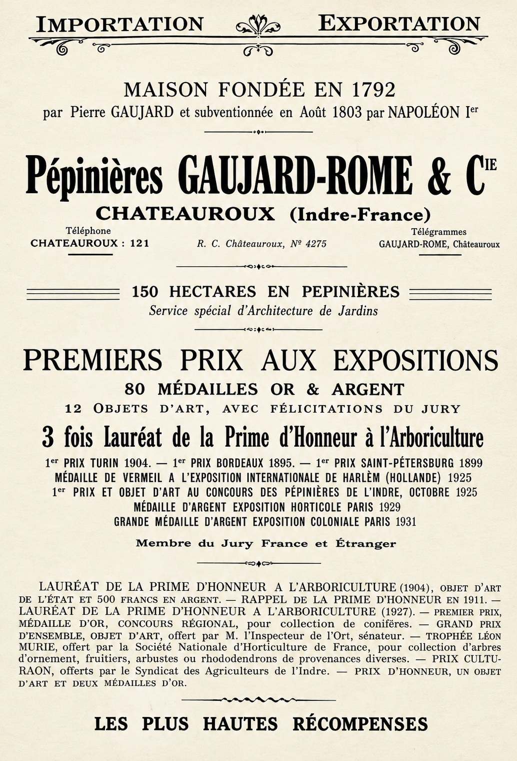 pépinières Gaujard-Rome 1792